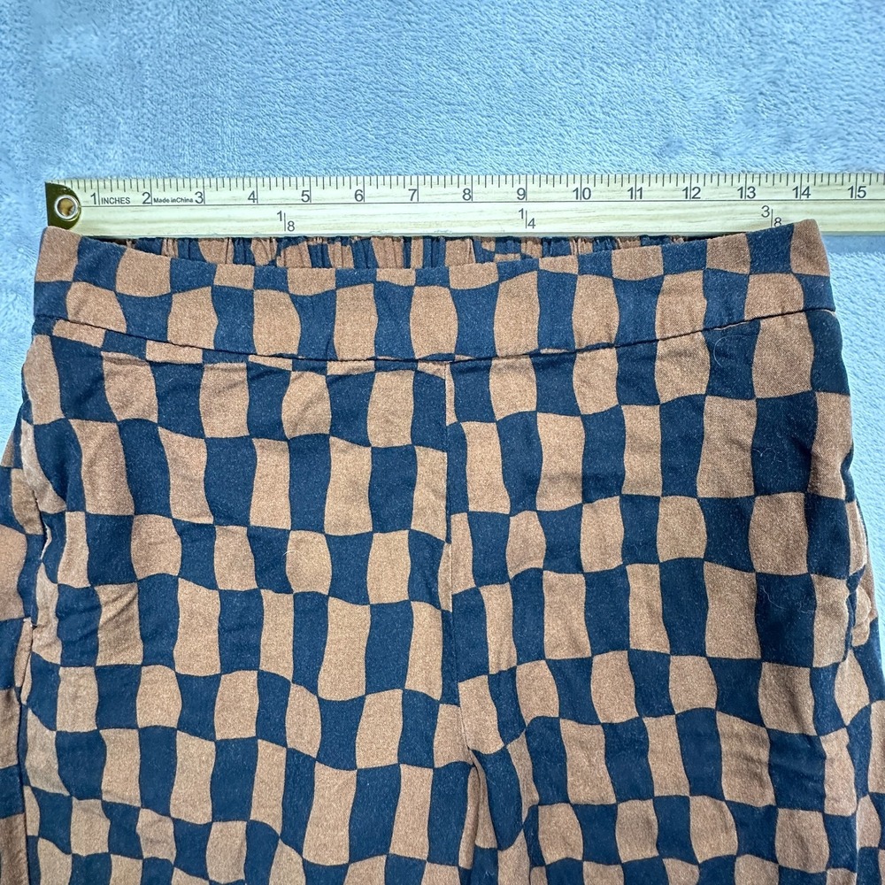 Old Navy Pants Womens Medium Black Brown Checkerboard High Rise Elastic Waist - Picture 4 of 8